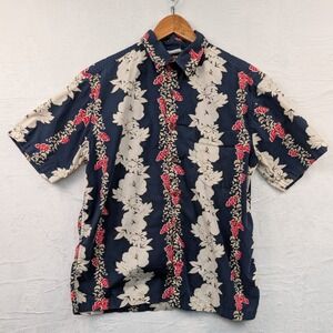 VTG Old Navy Shirt Men's M Navy Blue Floral Hibiscus Tropical Aloha Relaxed 90s